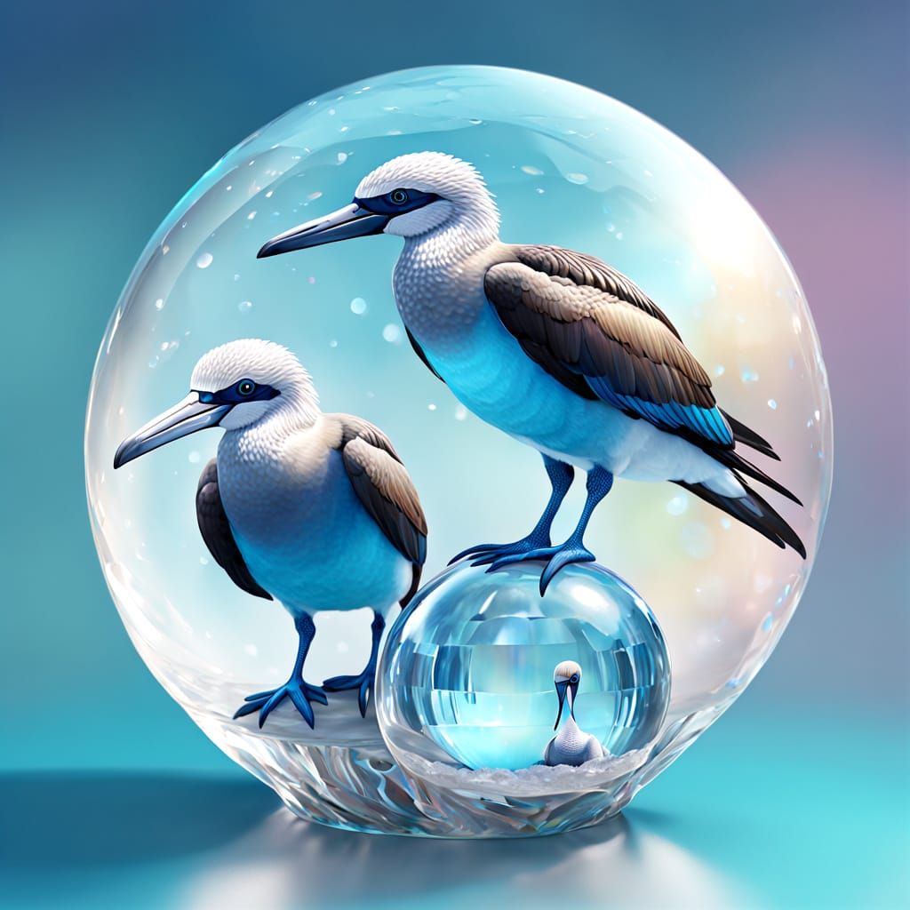 Surreal Blue-footed Boobies in Crystal Ball