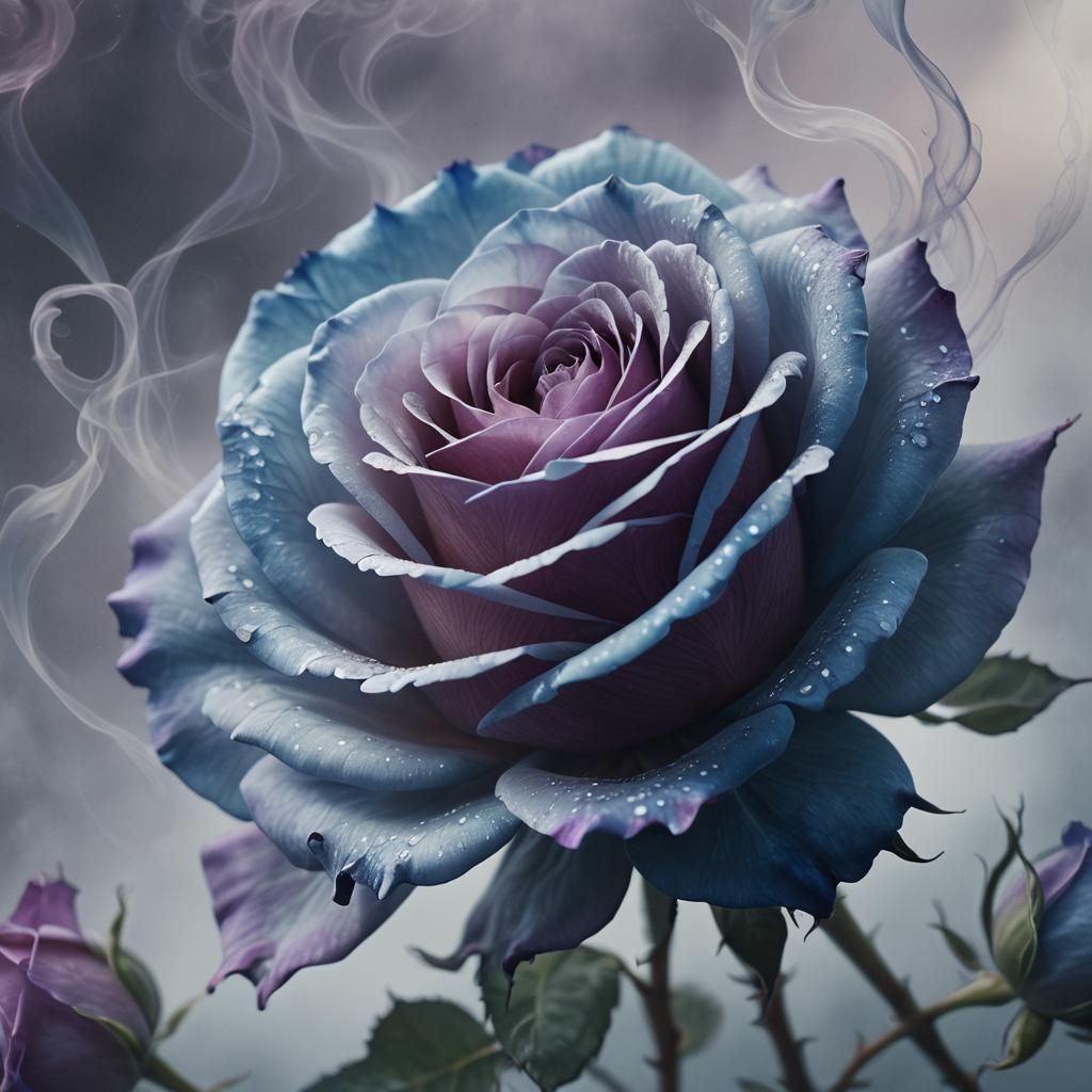 Ethereal Blue Rose in Smoky Dreamscape, Art Nouveau