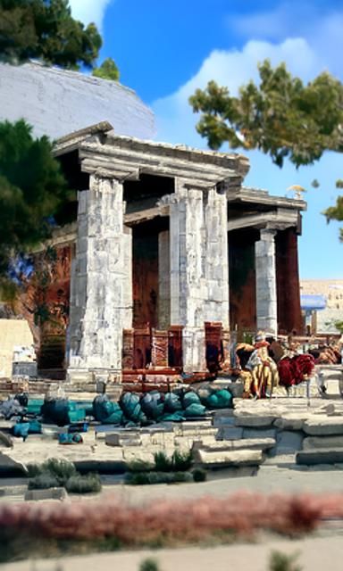 Athens Greek Temple with Ancient Port Scene