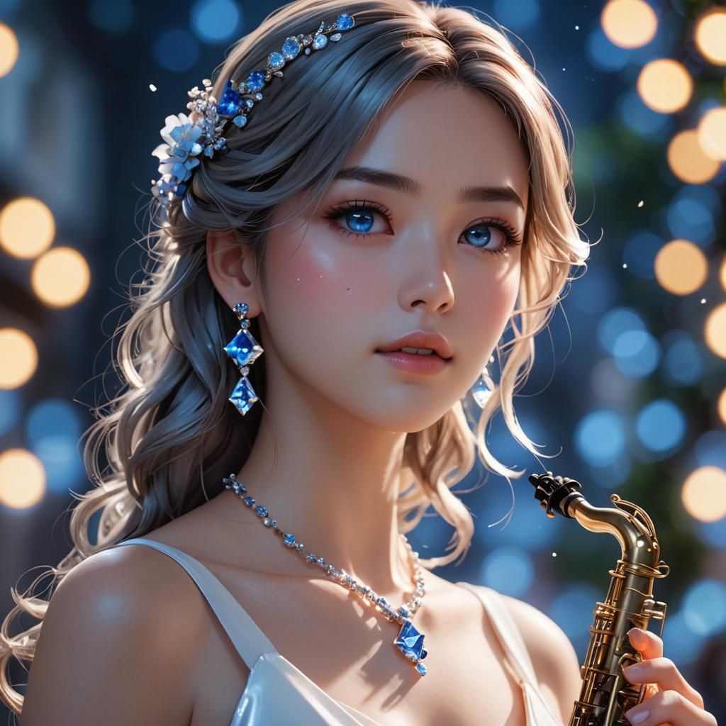 Anime Girl with Platinum Jewelry and Gems