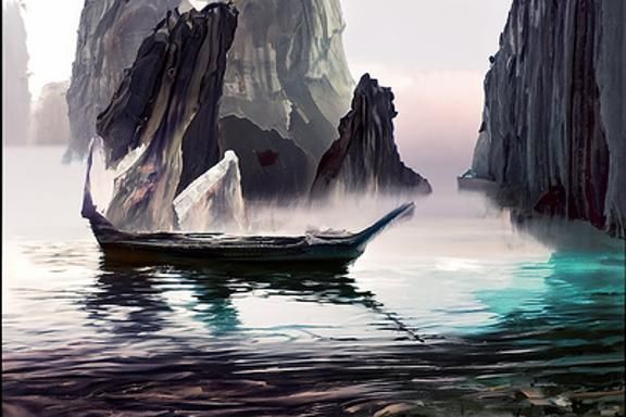 Ethereal River Scene with Rowboat in 3D