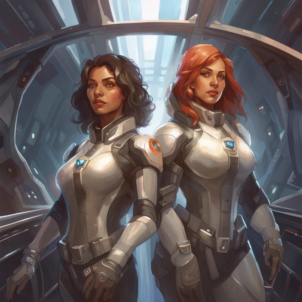 Female Space Warriors Portrait in Hyperdetailed Digital Art