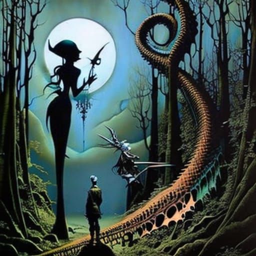 Jack and Sally in Forest, Banksy-Dali Style