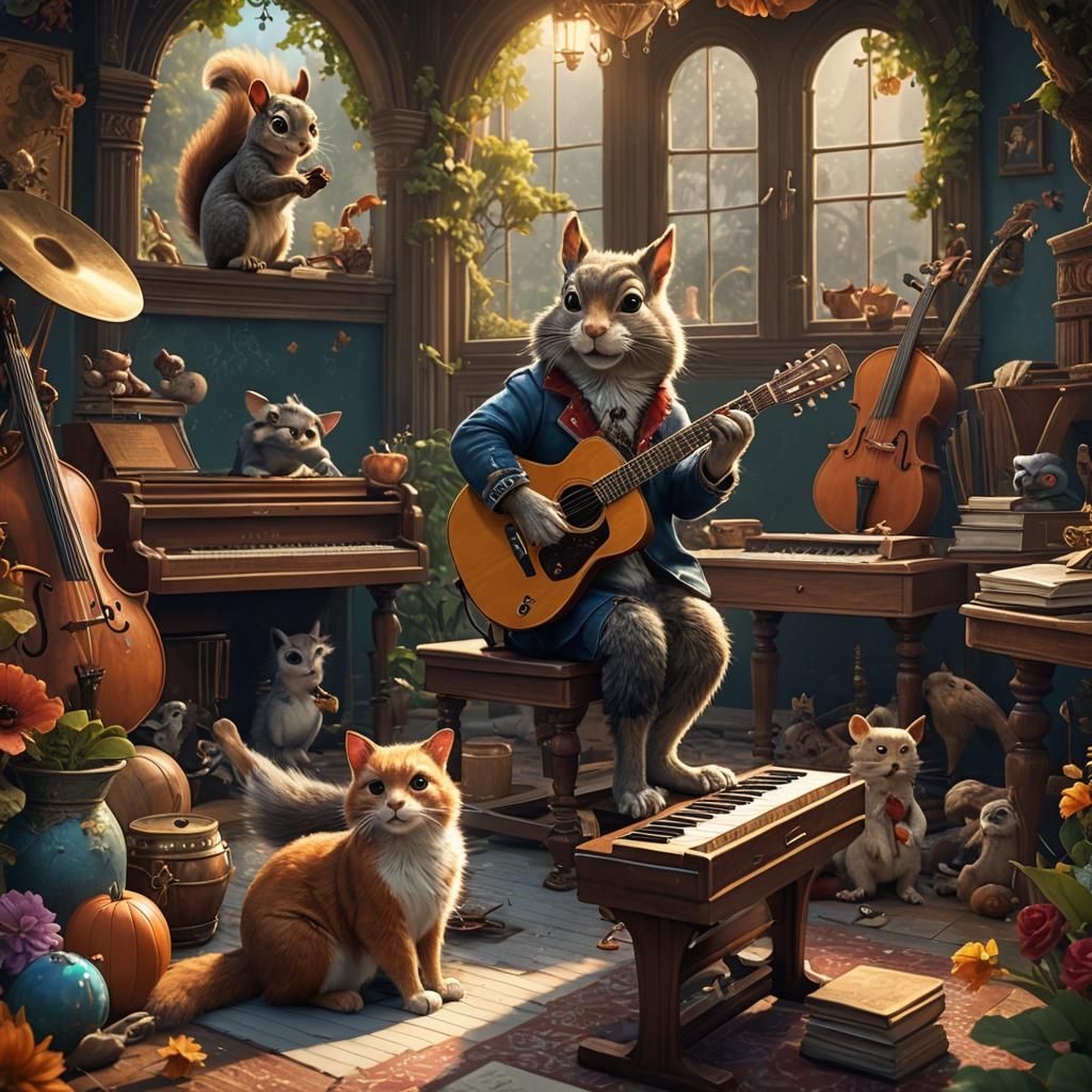Animal Band Concert: Cat, Squirrel, and Dog
