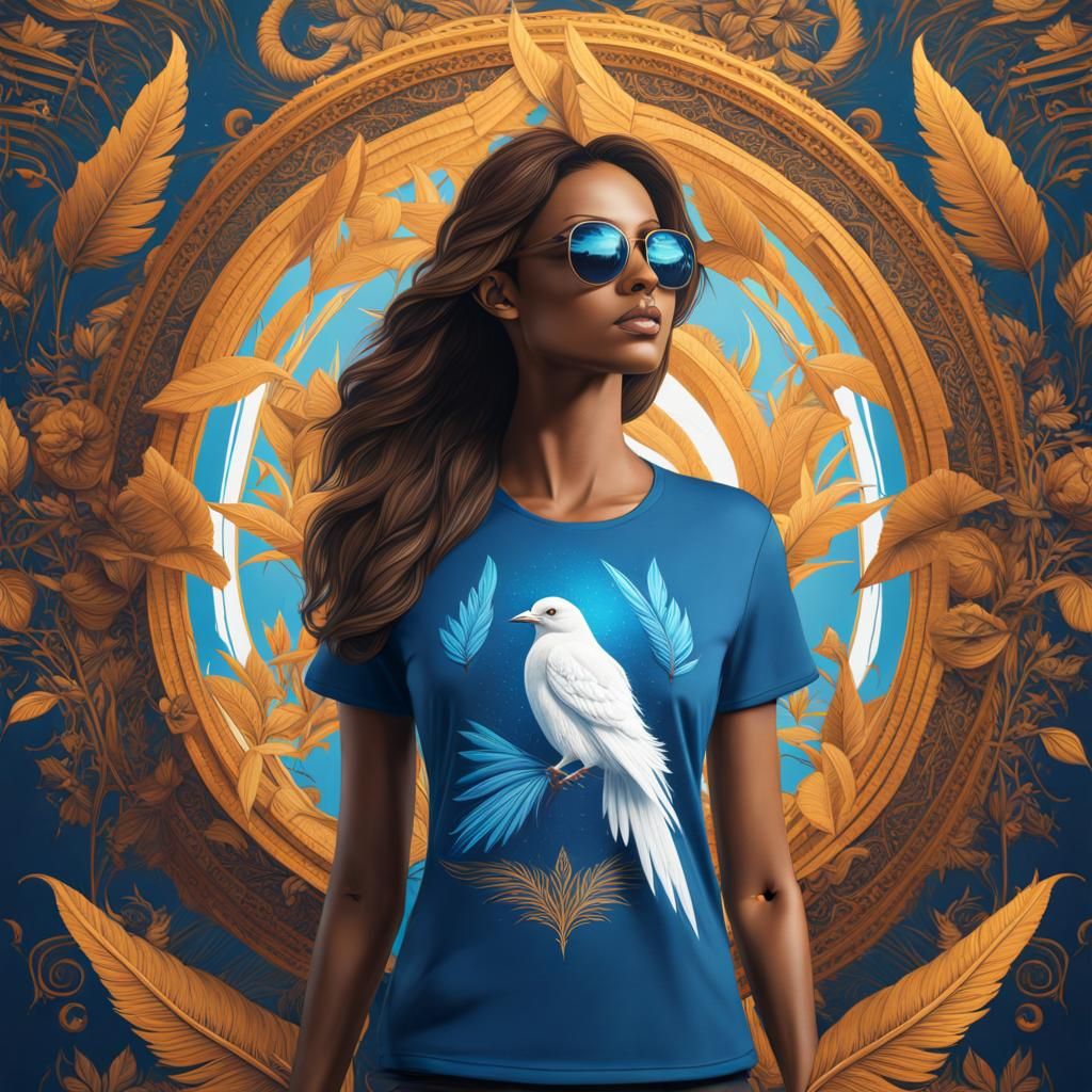 Minimalist White Bird T-Shirt Design in Blue