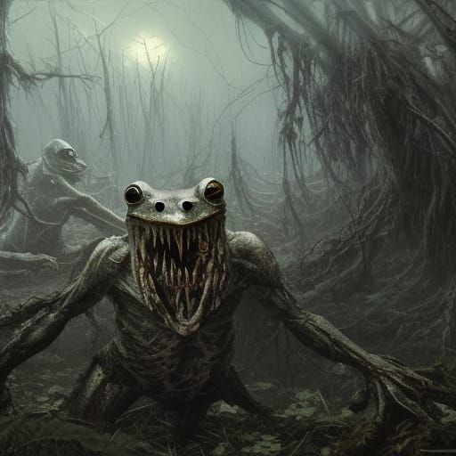 Gothic Frog-Man Warrior in Cursed Marshland