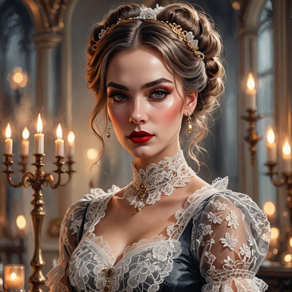 Elegant Woman in Lace: A Digital Oil Painting