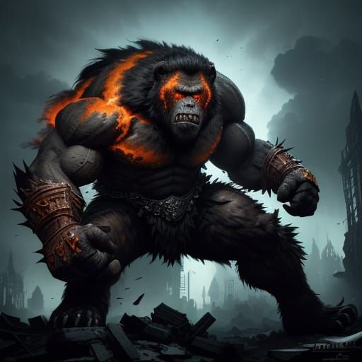 Fierce Primate Brute in Ruined Landscape