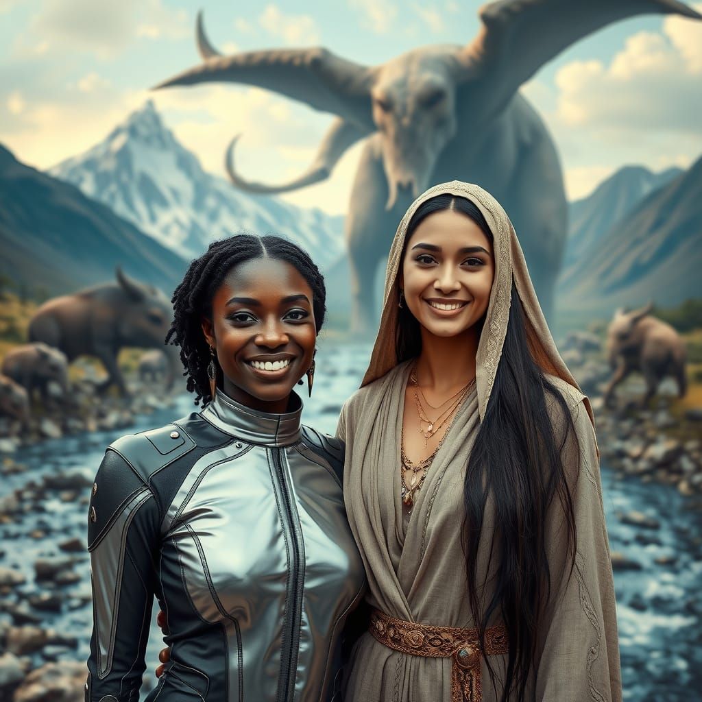 Fantasy Women in Surreal Landscape, Digital Art