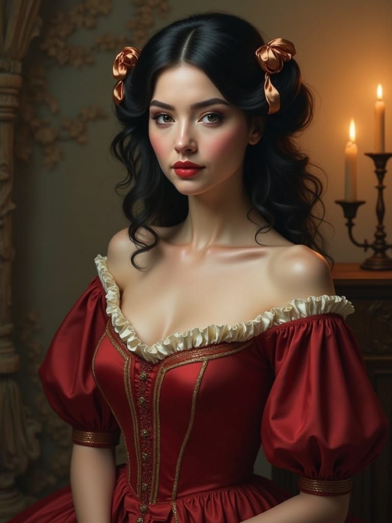 Elegant Female Jester in Vintage Classical Setting
