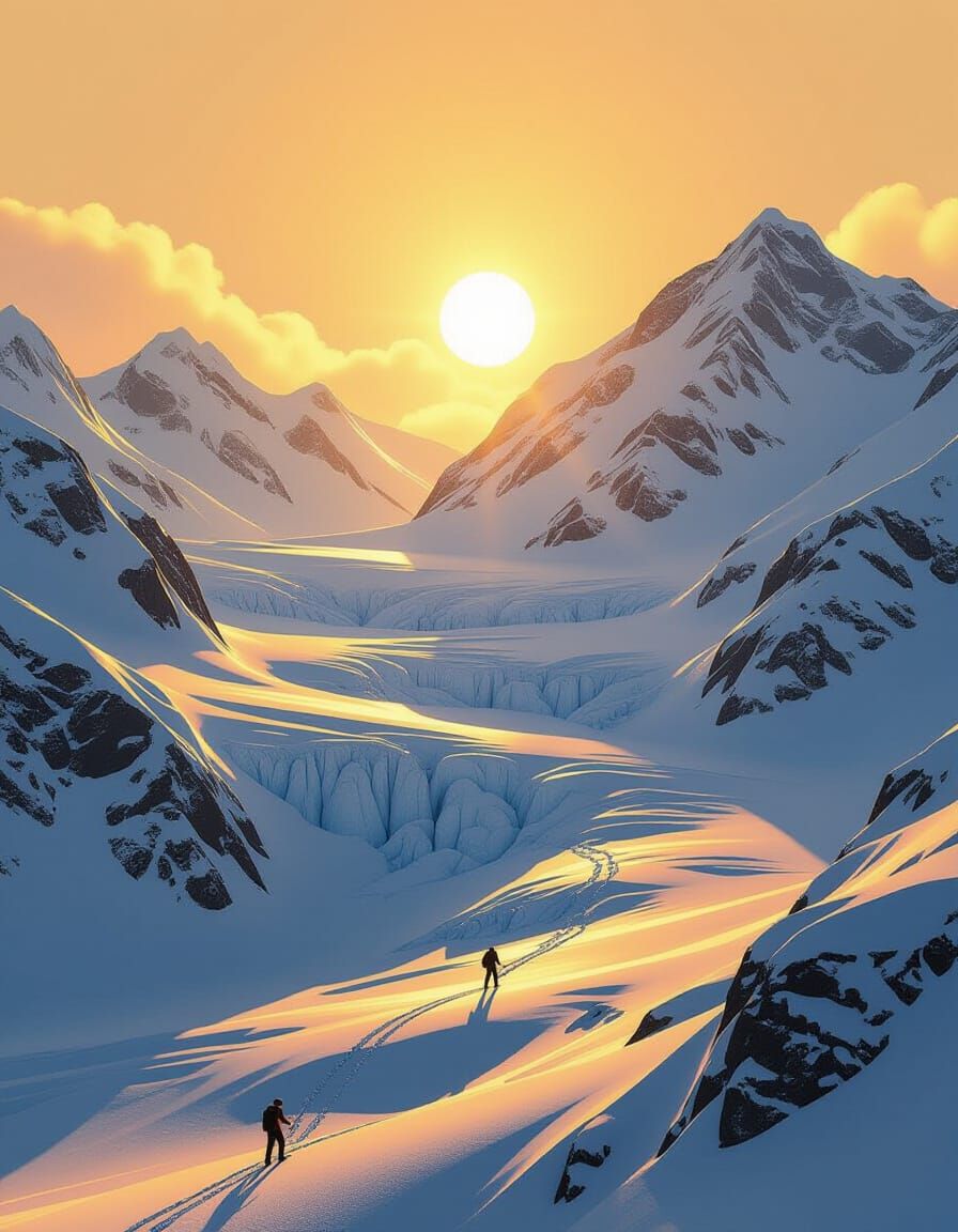 Epic Mountain Sun in Glacial Snowscape