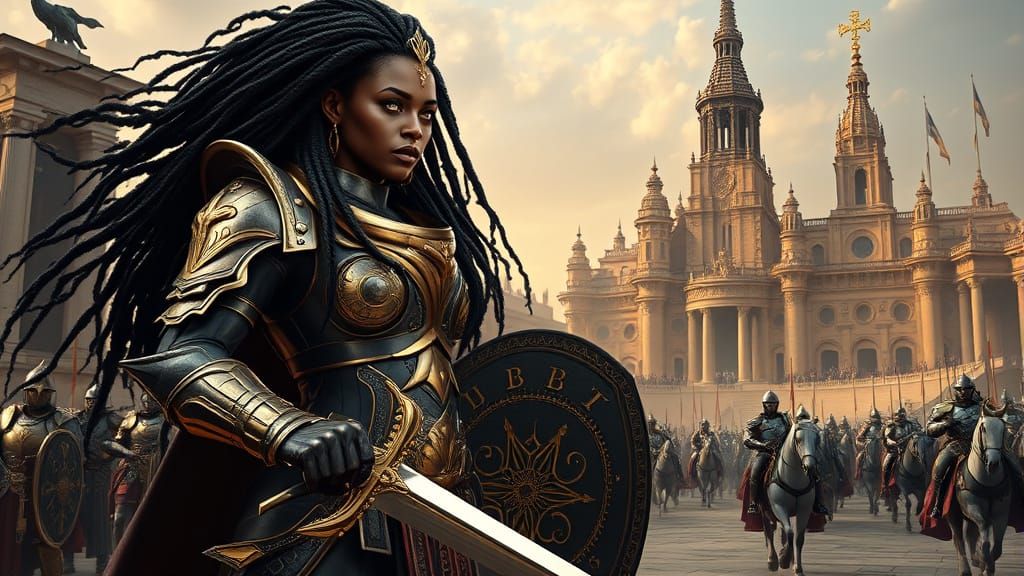 Majestic Black Warrior in Hyper-Realistic Armor