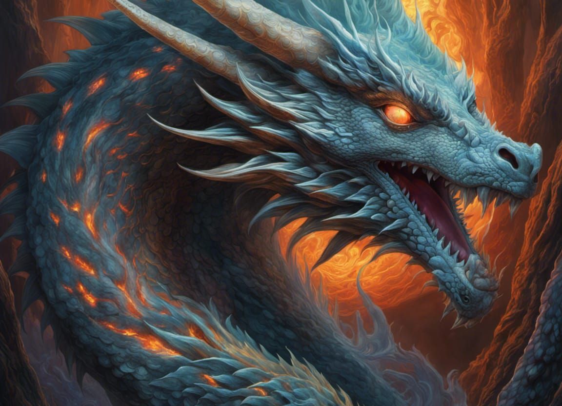 Wise Spirit Dragon Portrait with Bioluminescent Scales