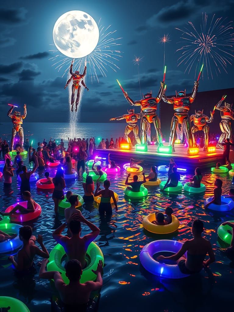 Psychedelic Floating Concert on Moonlit Lake