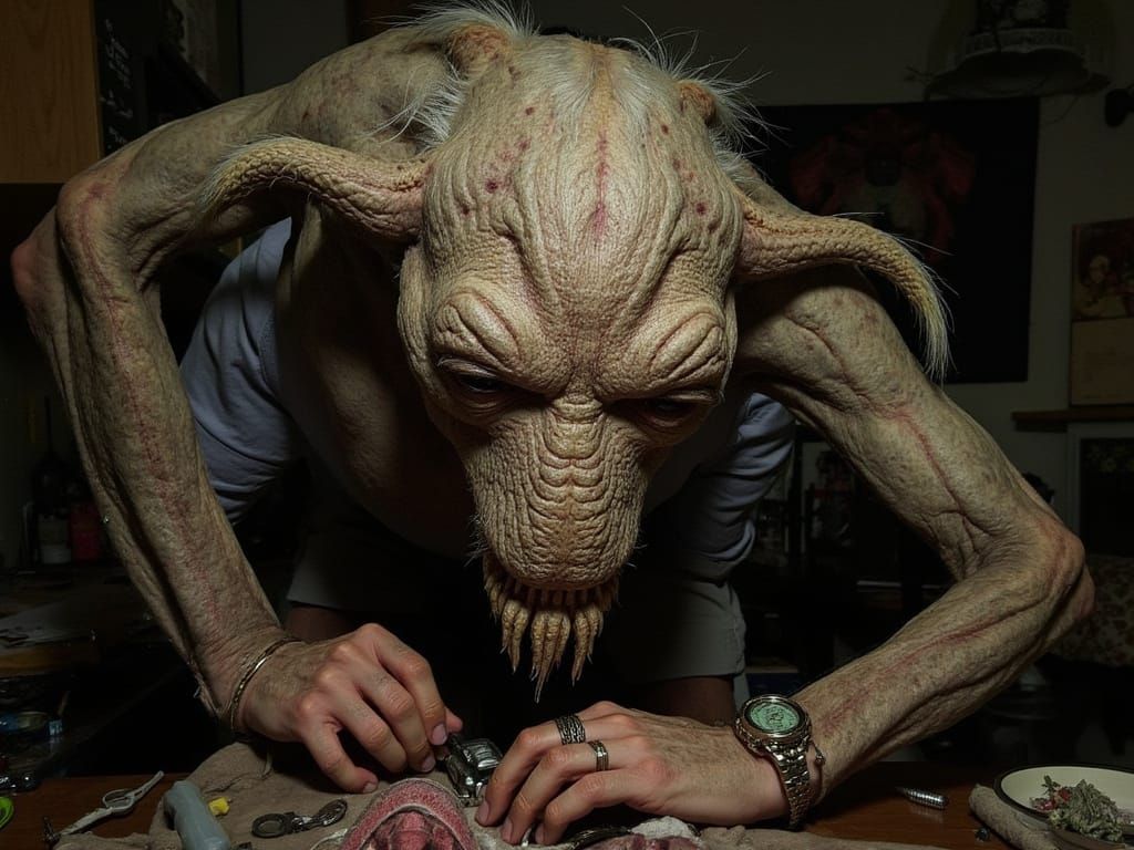 Cryptid Taxidermist Crafts Chimera in Gothic Workshop