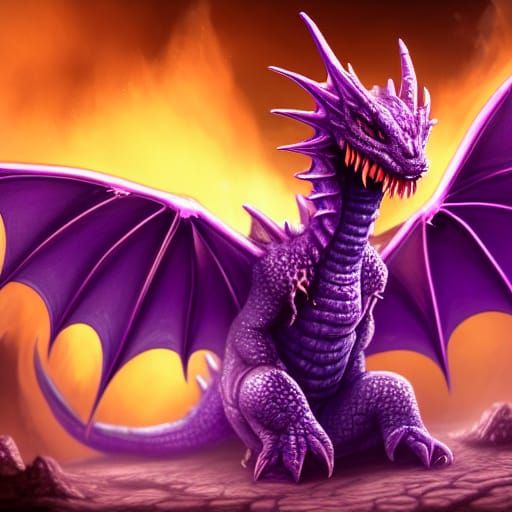 Cute Purple Dragon Coughing Smoke and Fire