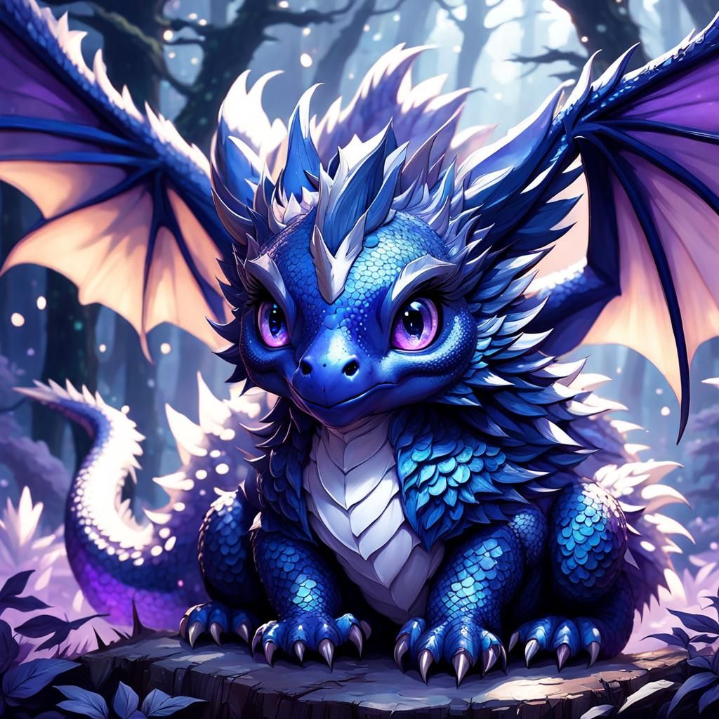 Chibi Dragon in Enchanting Forest, Digital Art