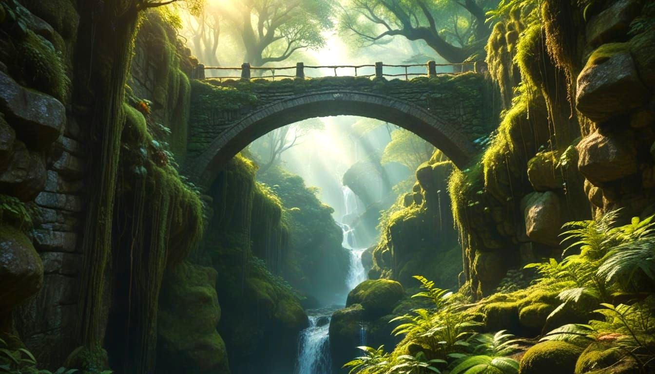 Ancient Stone Bridge in Lush Ravine