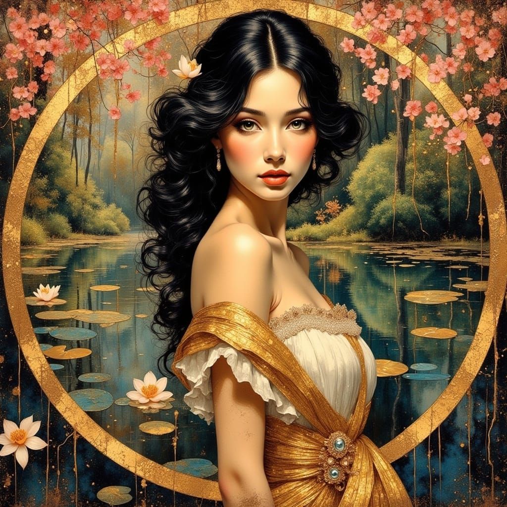 Elegant Italian Woman in Art Nouveau Frame