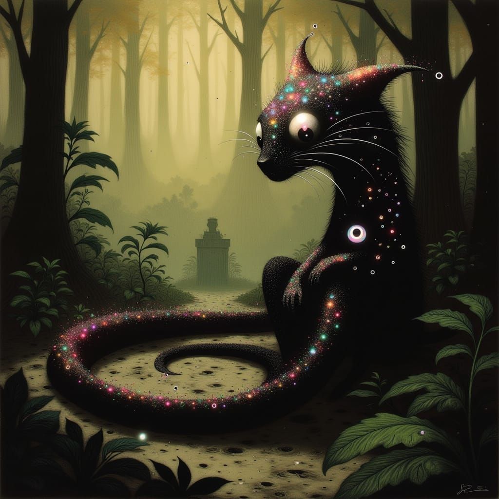 Serpent-Feline Hybrid in Rainforest Dreamscapes