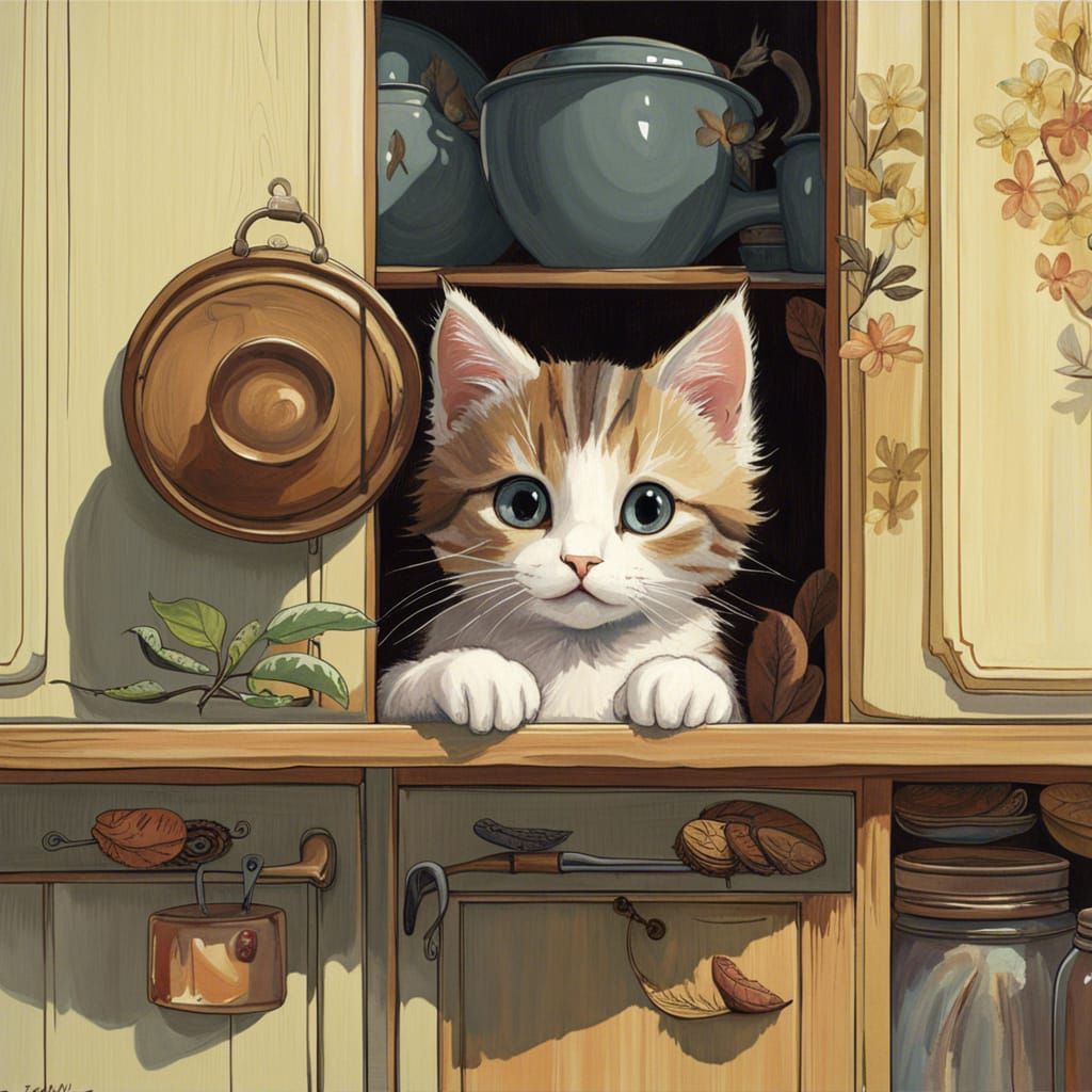 Cats in Cupboard: Manga-Style Illustration
