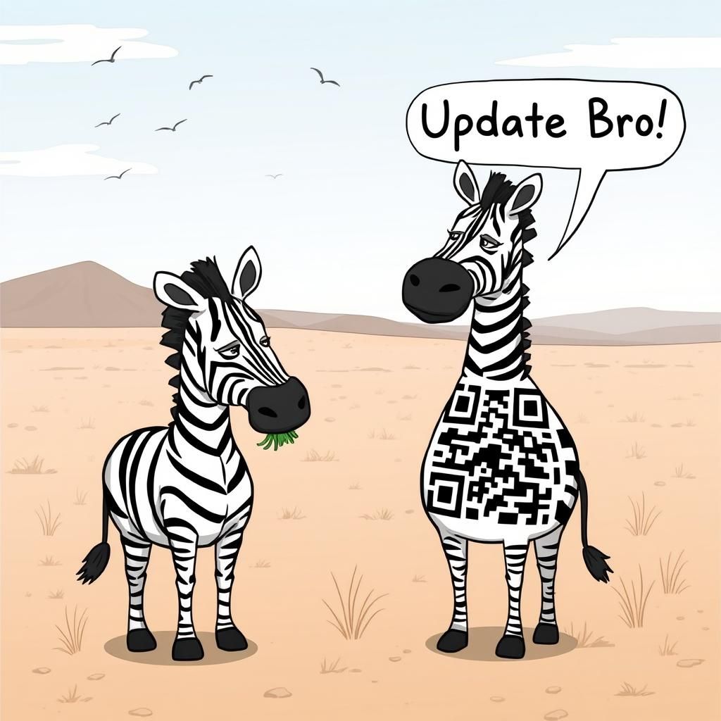 QR Code Zebra Asks Striped Zebra to Update