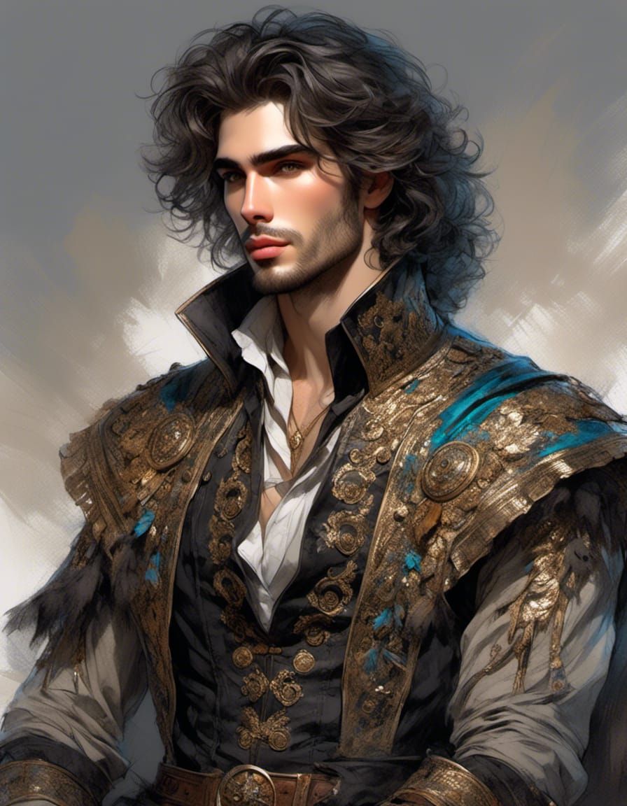 Detailed Color Sketch Portrait of a Handsome Rogue