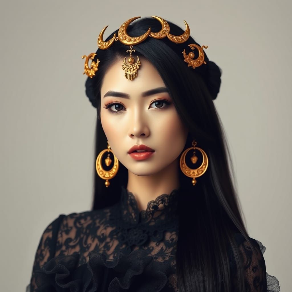 Chinese Woman with Golden Celestial Headpiece