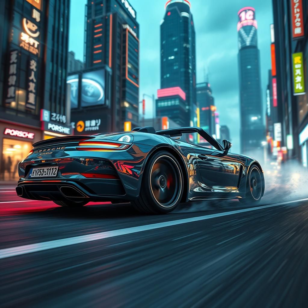 Porsche 911 Speedster in Cyberpunk Seoul at Dusk