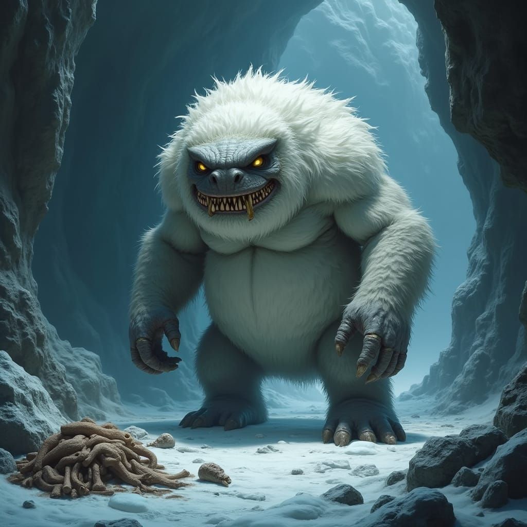 Hyperrealistic Furry Creature in Ice Cavern