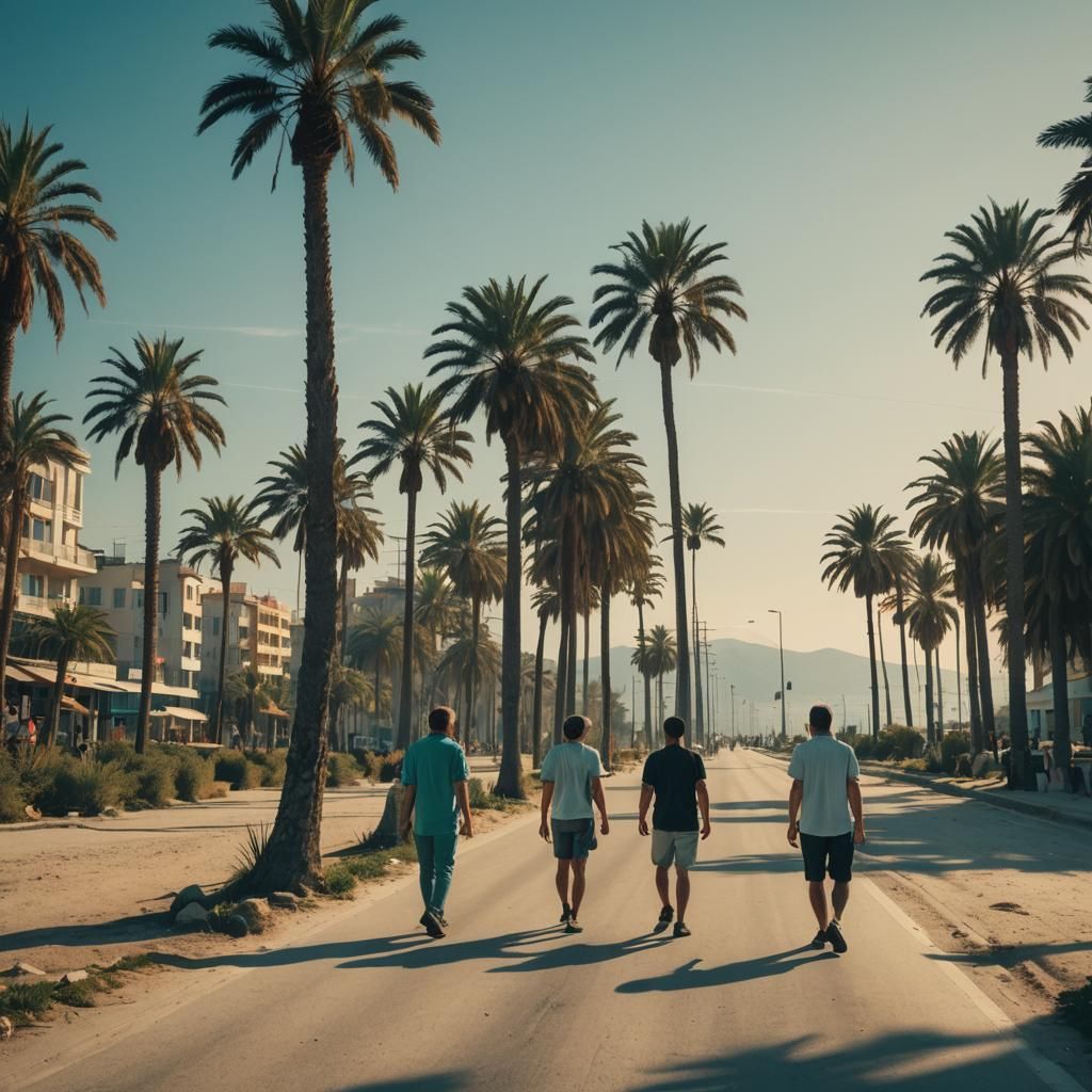 Palm Trees and Beach Road in Izmir, Türkiye