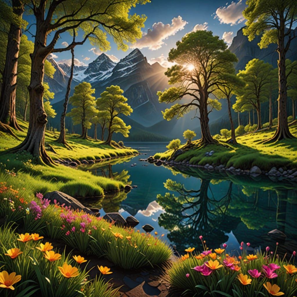 Surreal Spring Landscape in Photorealistic Fine Art Style