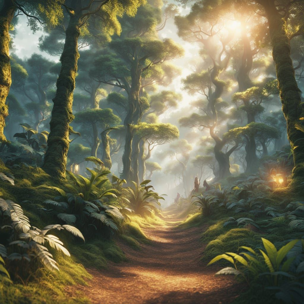 Sneakachu in Lush Forest: Digital Matte Painting
