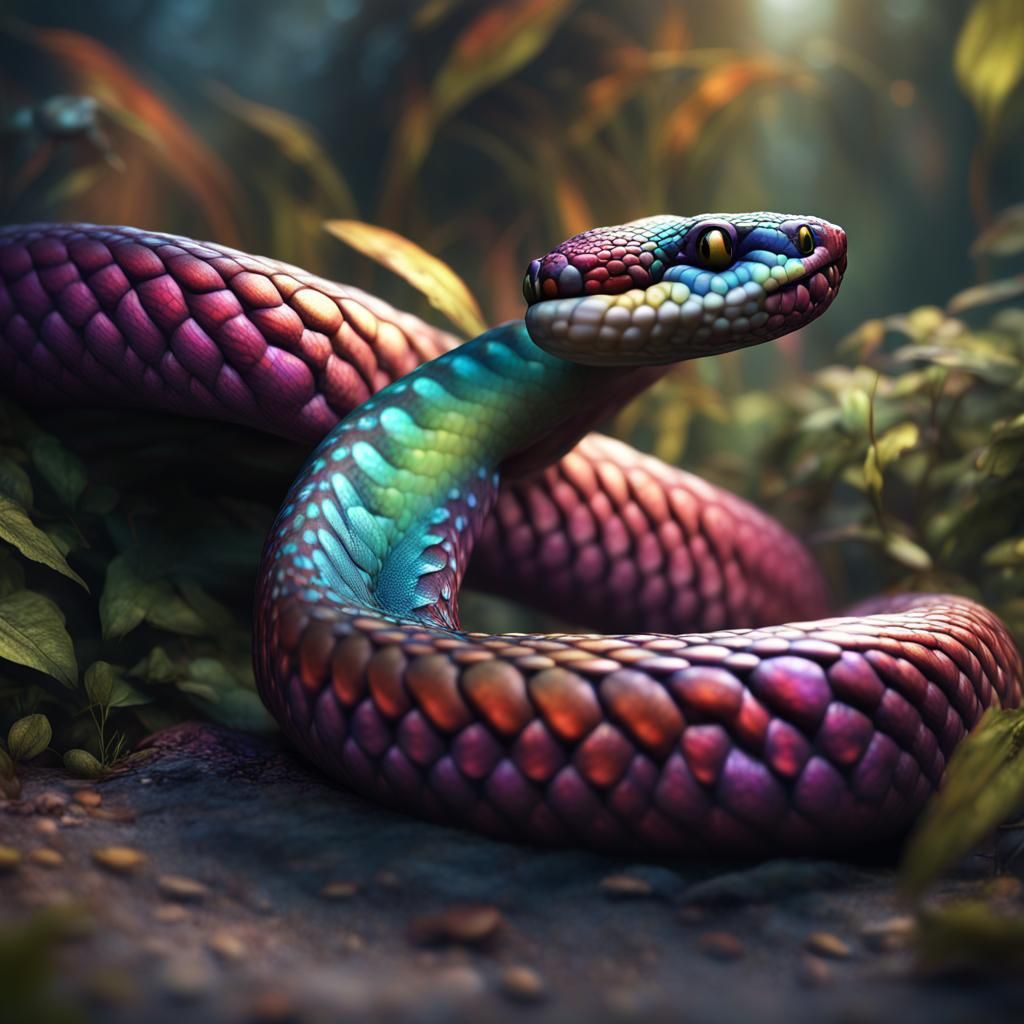 Rainbow Scaled Snake Fantasy Concept Art