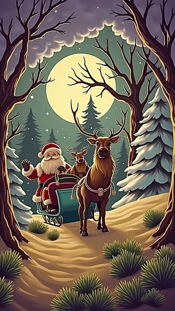 Santa's Sleigh in Winter Wonderland, Dreamy Realism