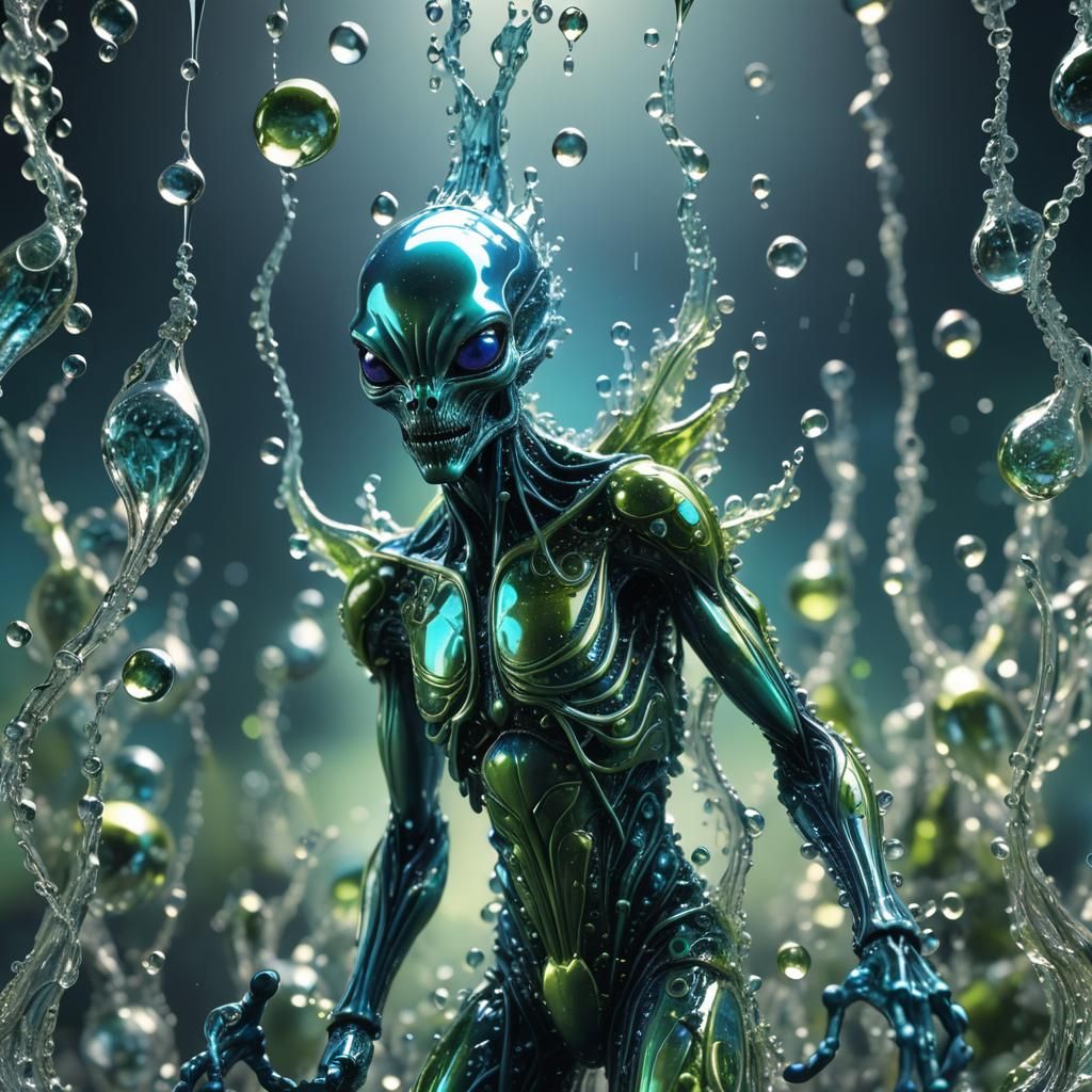 Terrifying Alien Figurine Made of Colliding Water Droplets