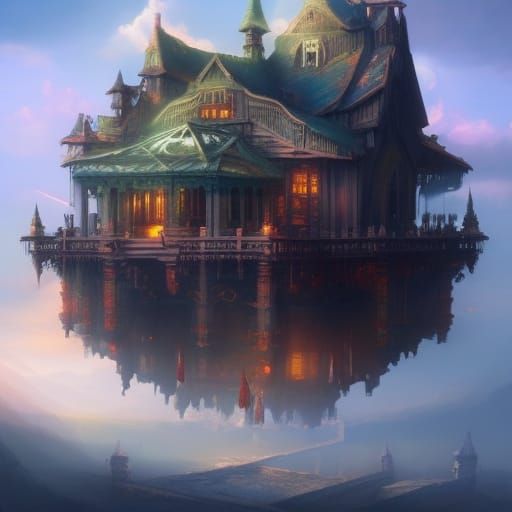 Floating Island Castle in Dramatic Digital Art Style