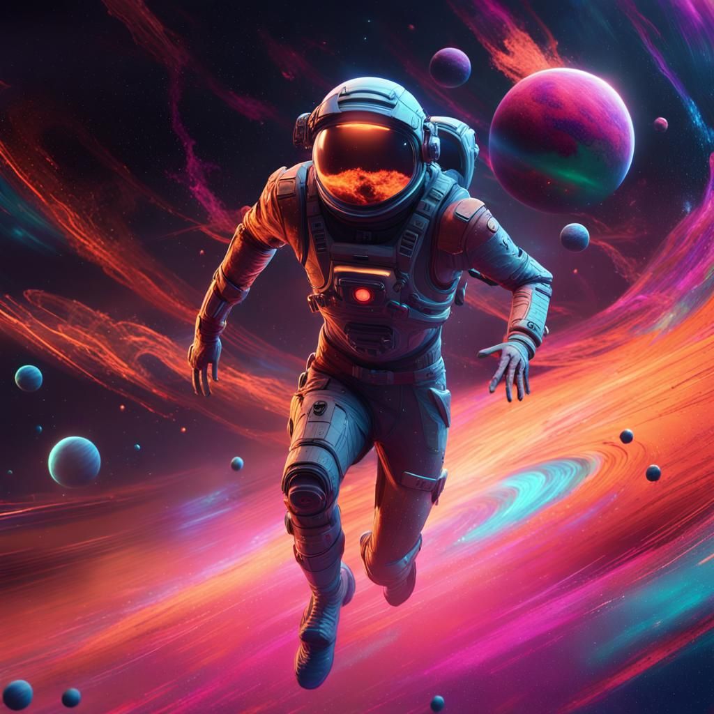 Sprinting Figure Amidst Stars: Fantasy Concept Art