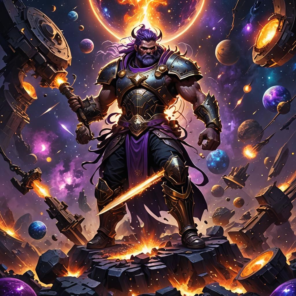 Celestial Blacksmith Forging Planets in Cosmic Art