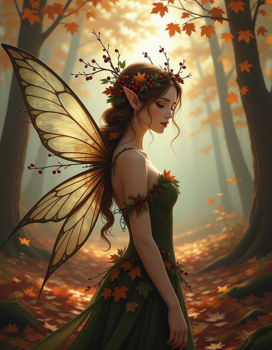 Renaissance Fairy in Autumn Forest, Michelangelo Style