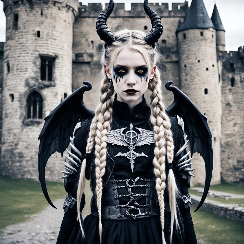 Demon Mother with Braids, Horns, and Wings