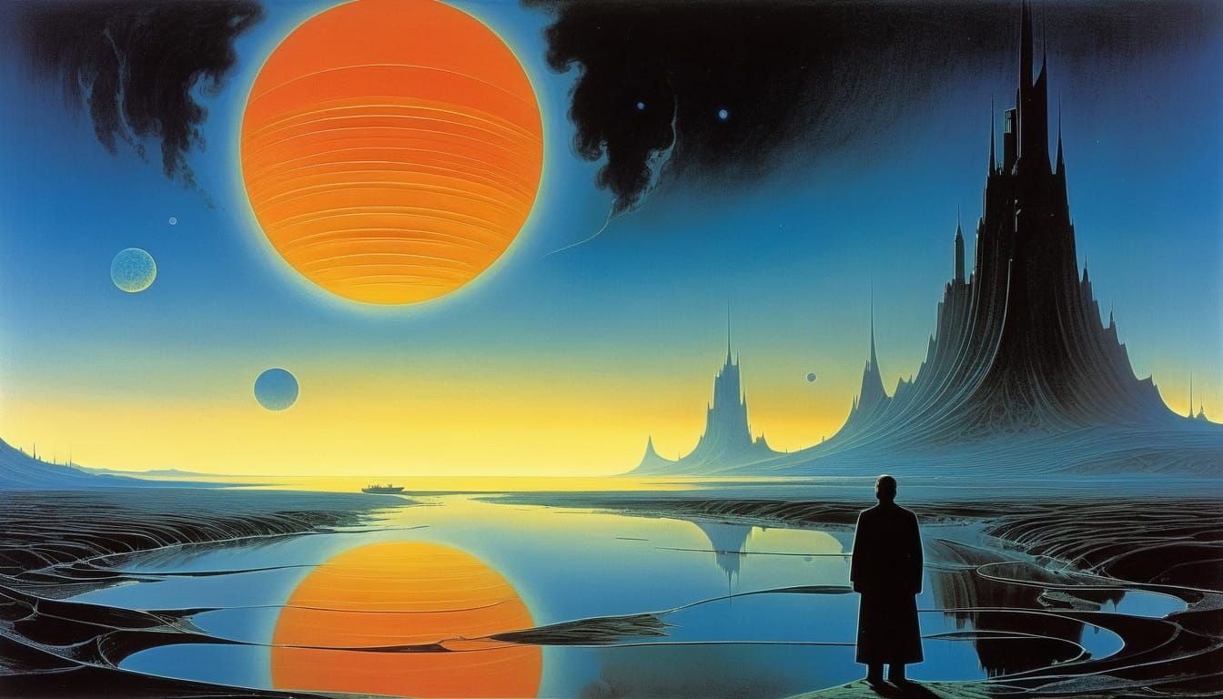 Timeless Figure Stands at Cosmic Edge