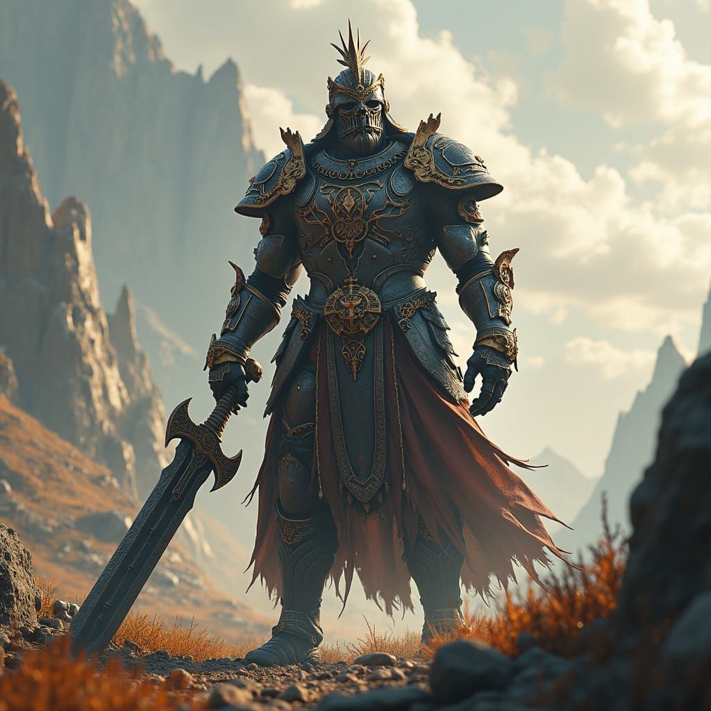 Epic Anakim Warrior in Mythical Landscape