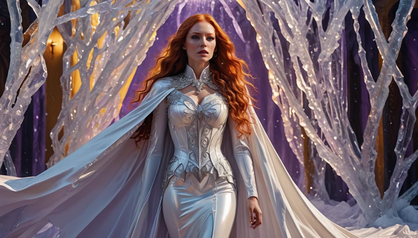 Hyperrealistic Woman in Ice Cape, Digital Art