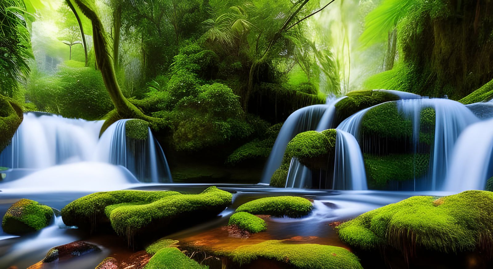 Fantasy Jungle Waterfall in Albion: Oil Painting