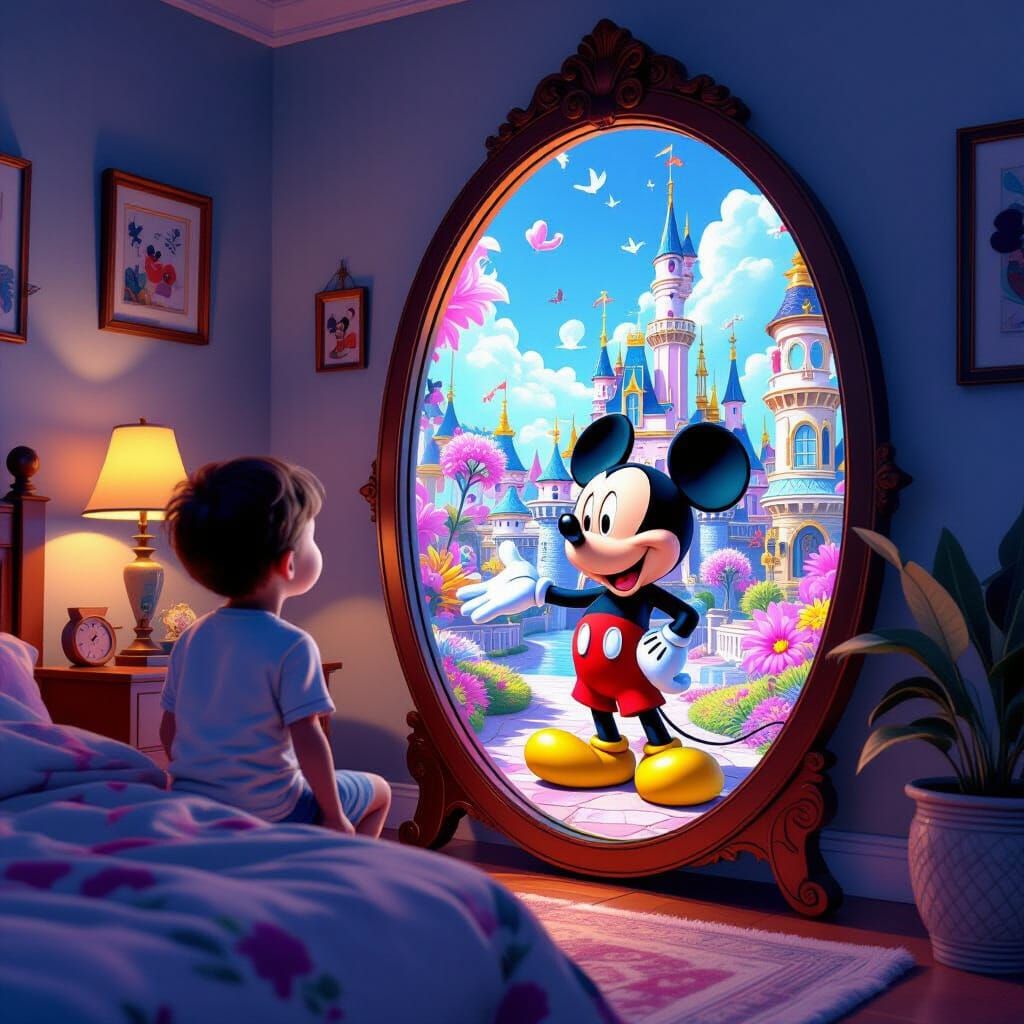 Surreal Child's Reflection in Disney World