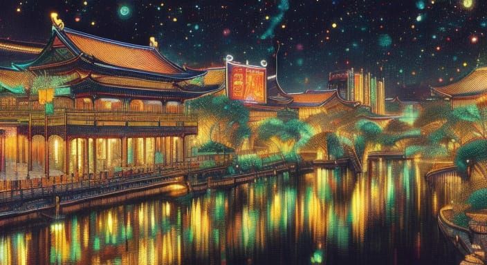 Cyberpunk Cityscape under Starry Night Sky