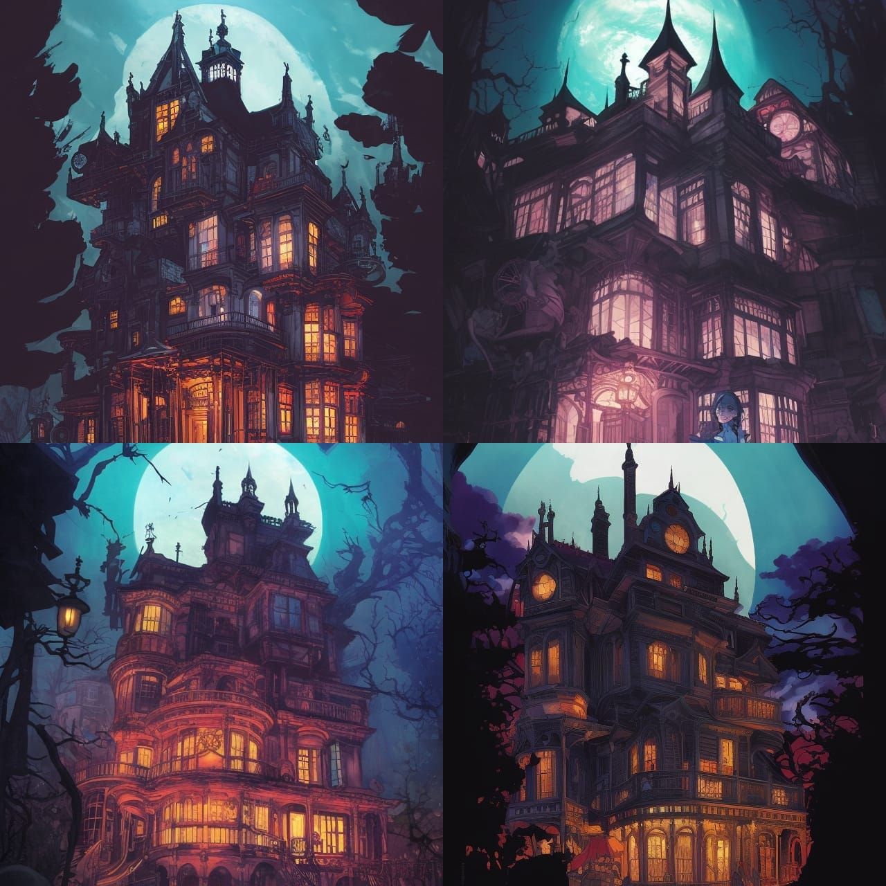 Cyber-Victorian Haunted Mansion Comic Book Illustration