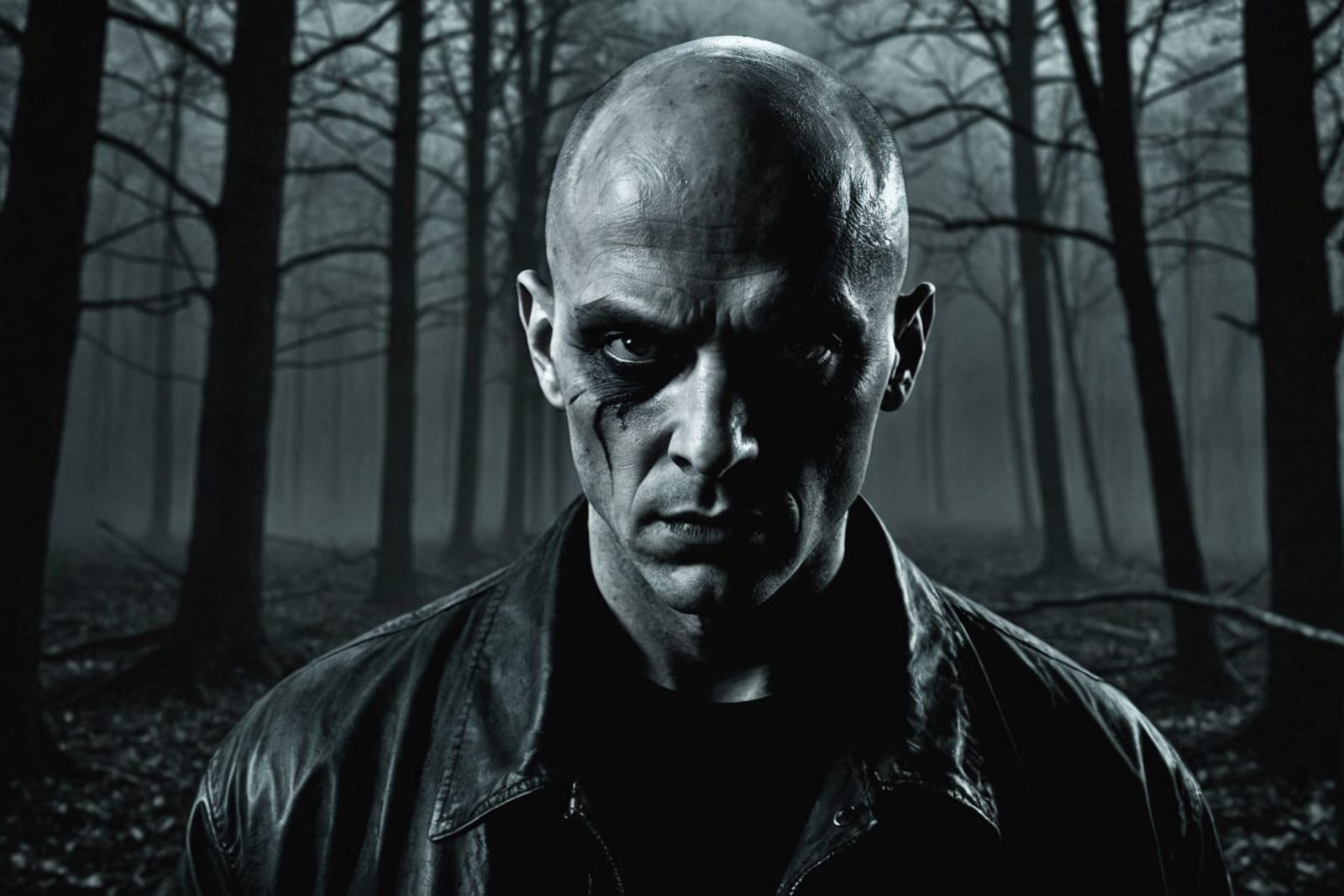 Sinister Man in Dark Forest Noir Art