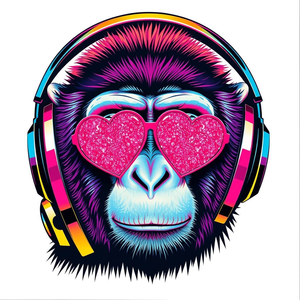 Vibrant Monkey with Glittery Eyes in Bold Digital Art